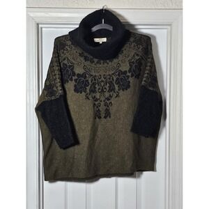 Simply Natural 100% Baby Alpaca Cowl Neck‎ Sweater Olive Green Black OSFM